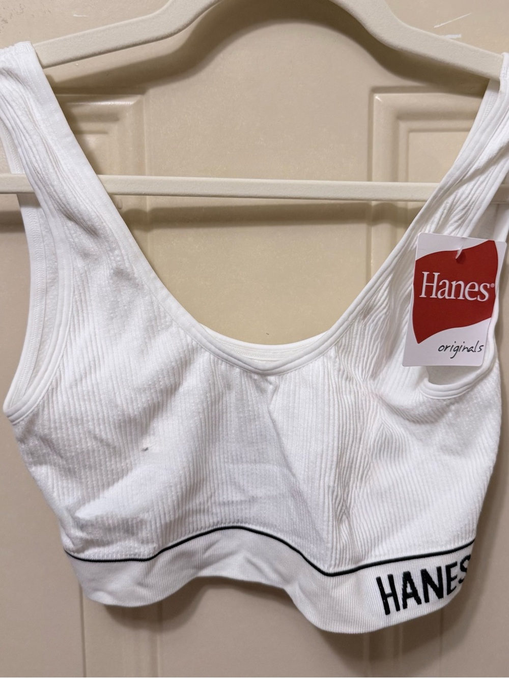 Hanes White Ribbed Scoop Neck Comfort Pull On Sports Bra Size Large